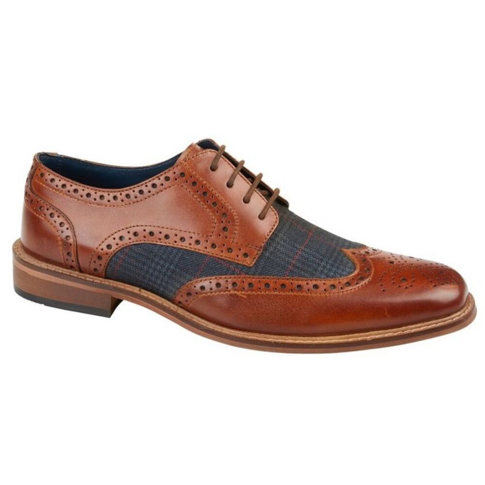 Roamers Mens Checked Leather Brogues / Tan